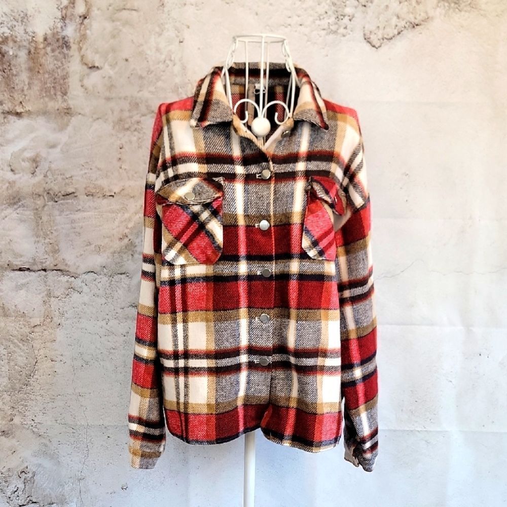 Charlie Charlie Charlotte Plaid Button-Up Women's Shacket Size XL